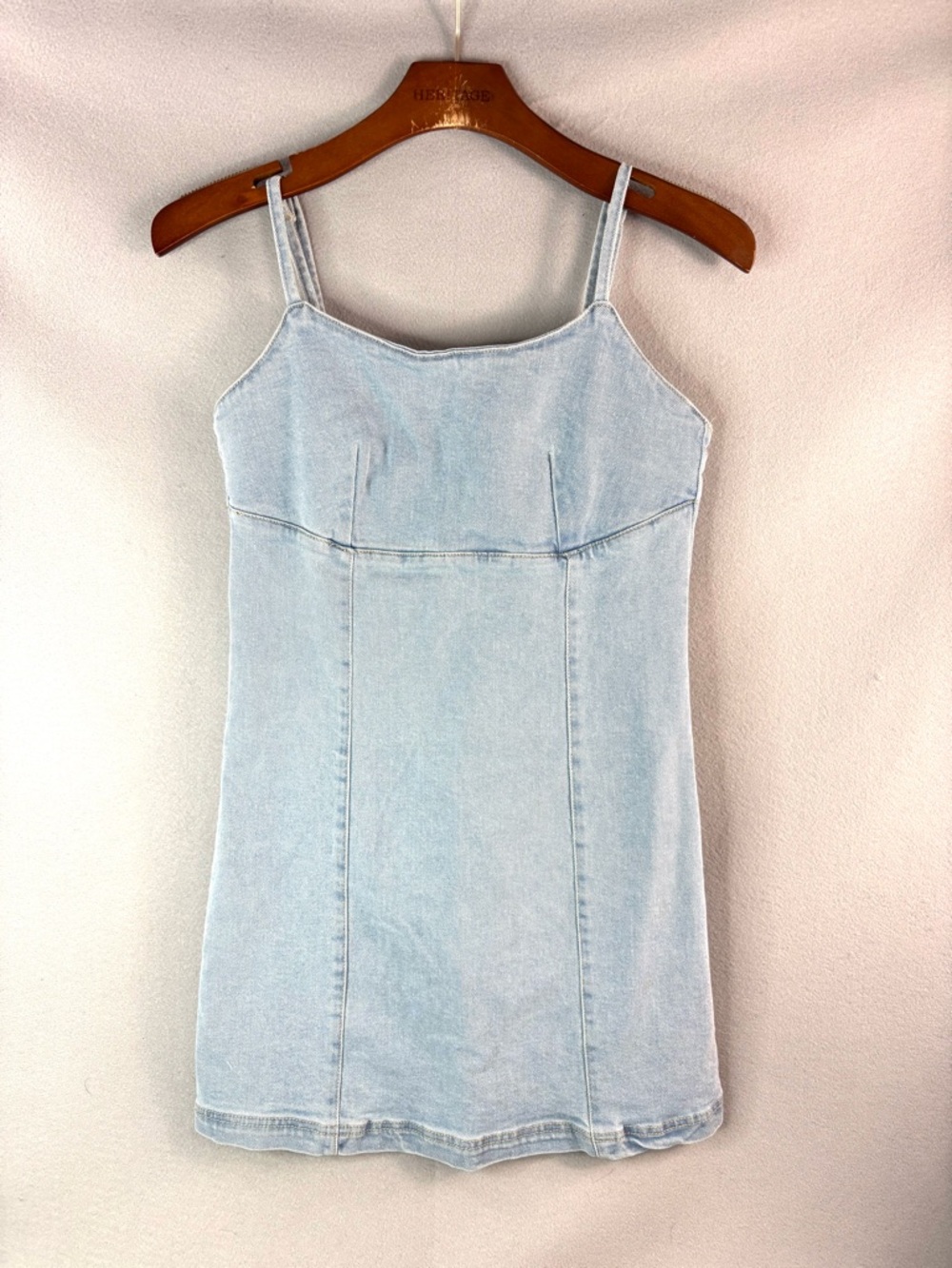 Lone Star S Pale Blue Cotton Stretch Denim Spaghetti Strap Sun Mini Dress